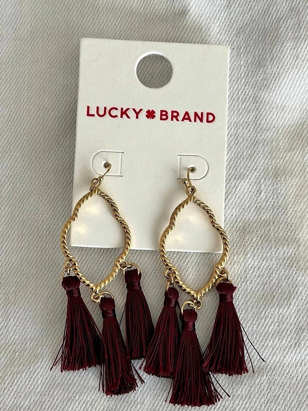 Lucky Brand Tassel Drop Earrings in Gold & Burgundy NWT